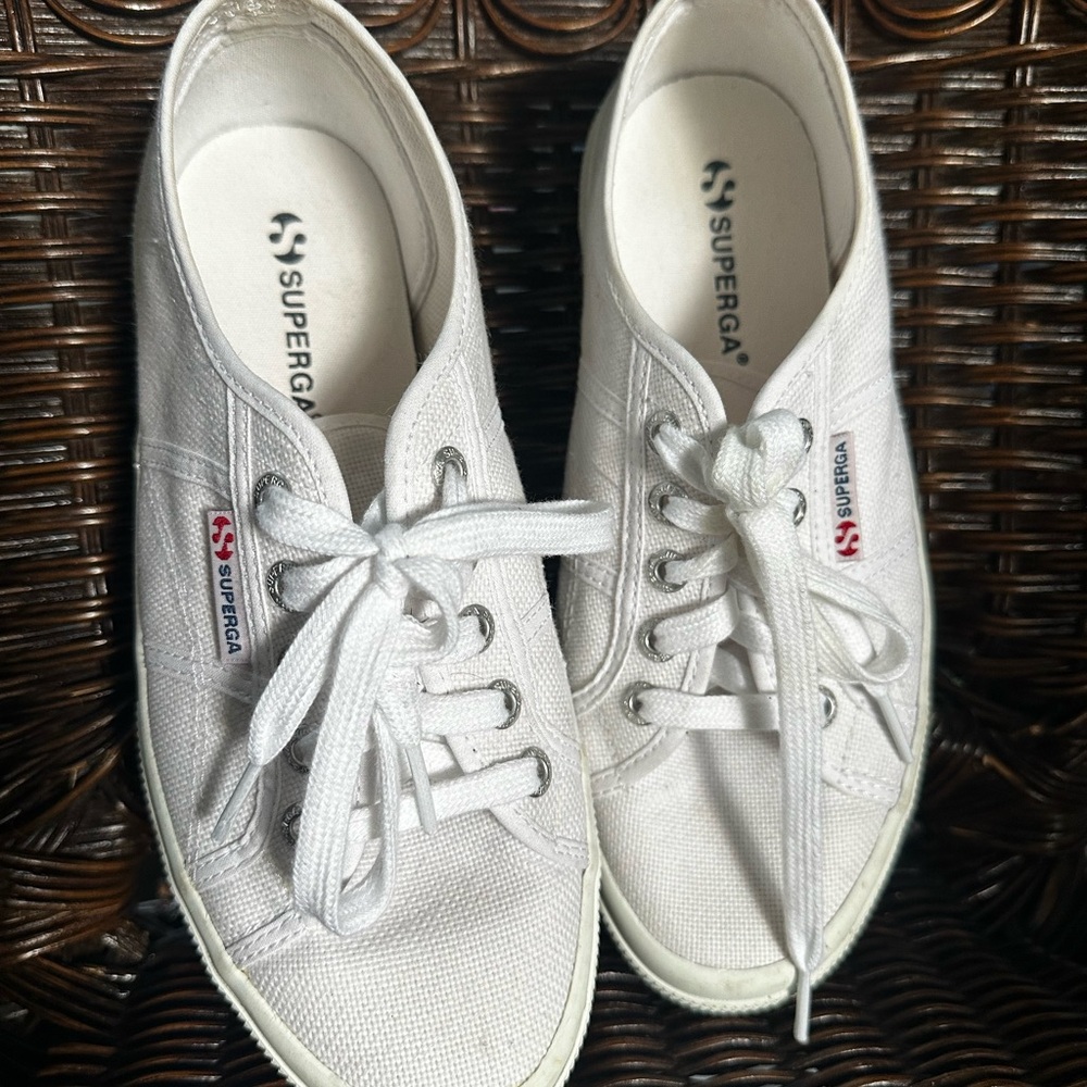 Superga Women's Classic White Lace-Up Sneakers